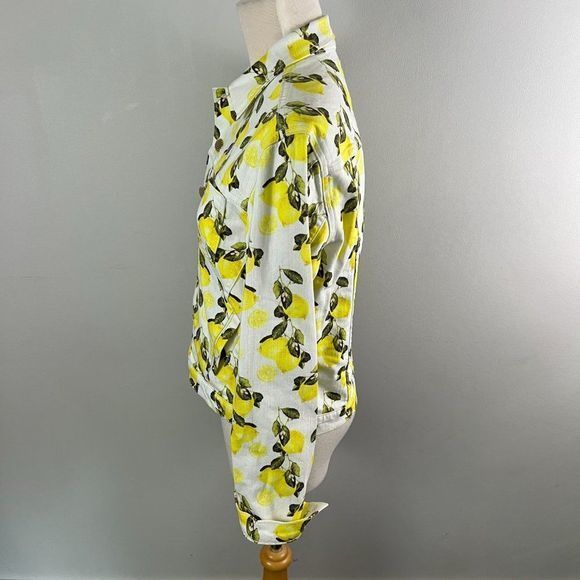 NWOT L'AGENCE Yellow Celine Lemon Print Stretch Cotton Trucker Jacket (S) - Picture 8 of 13